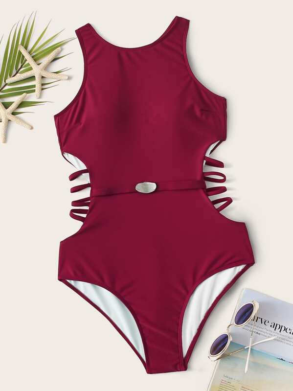 

Ladder Cut Out One Piece Swimwear, Burgundy