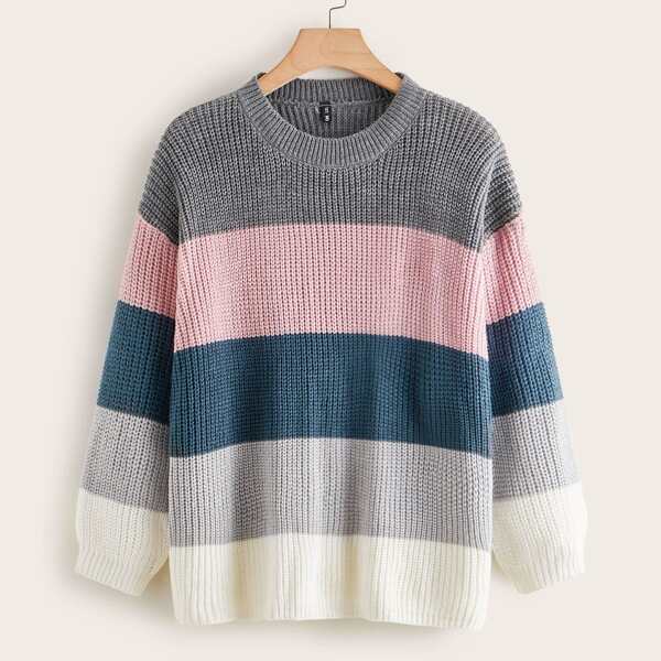 

Plus Colorblock Drop Shoulder Sweater, Multicolor