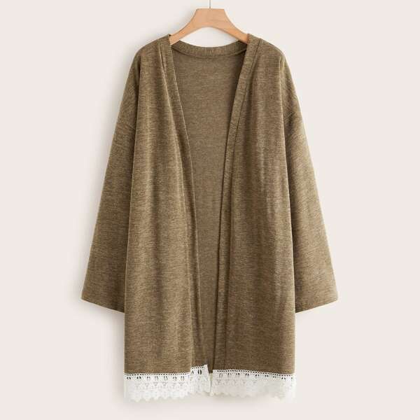 

Plus Space Dye Contrast Lace Cardigan, Khaki
