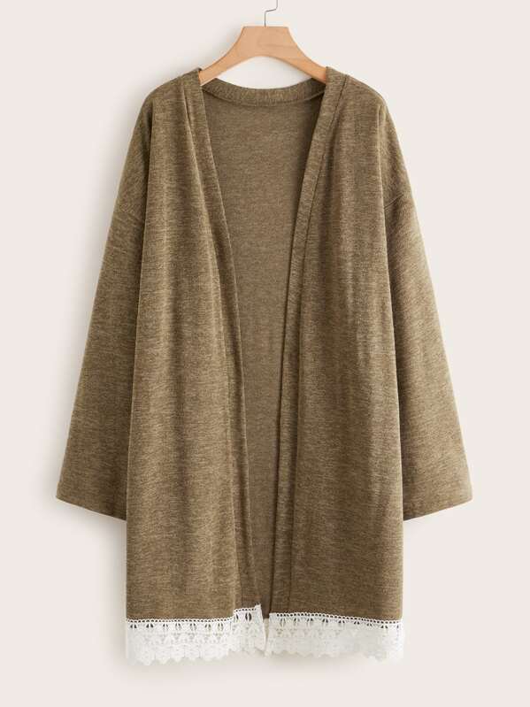

Plus Space Dye Contrast Lace Cardigan, Khaki