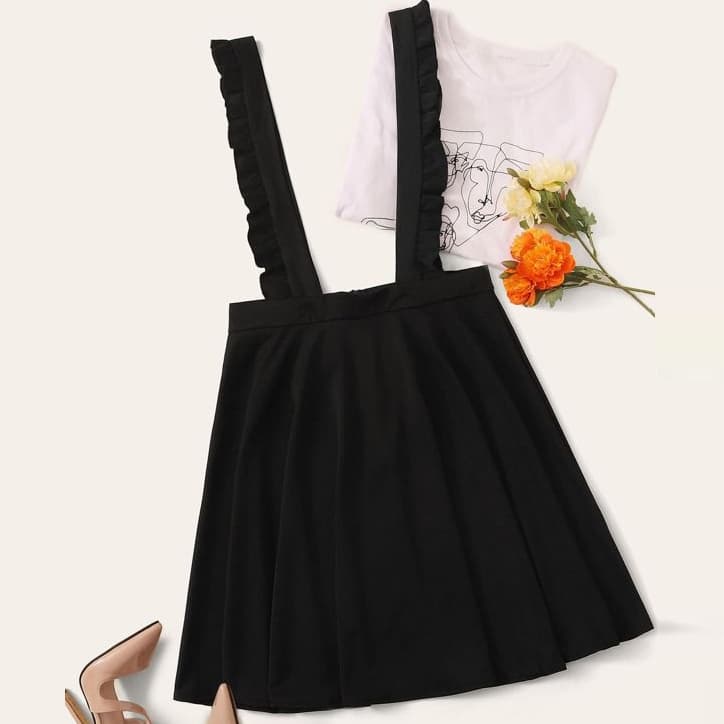 

Plus Frill Trim Suspender Skirt, Black