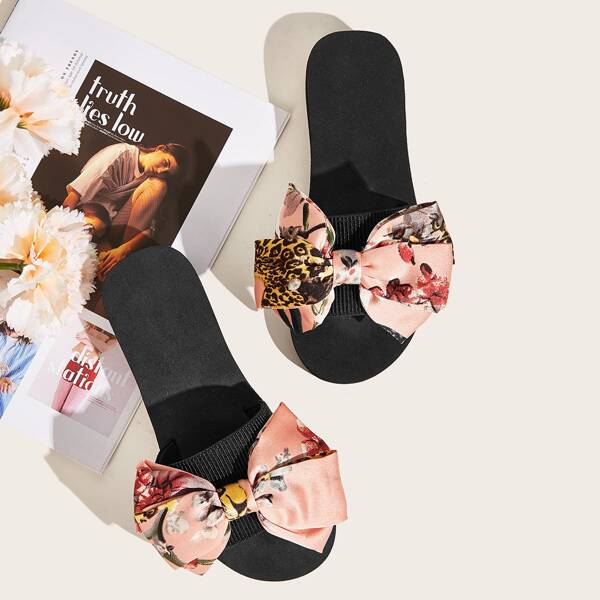 

Girls Open Toe Bow Decor Sliders, Multicolor