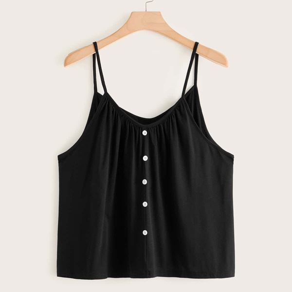 

Plus Button Front Cami Top, Black