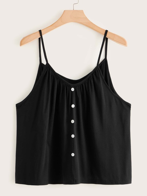 

Plus Button Front Cami Top, Black