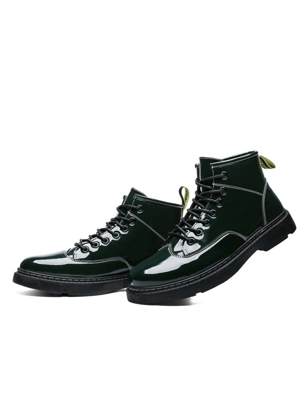 

Men Lace-up Front Patent Combat Boots, Black