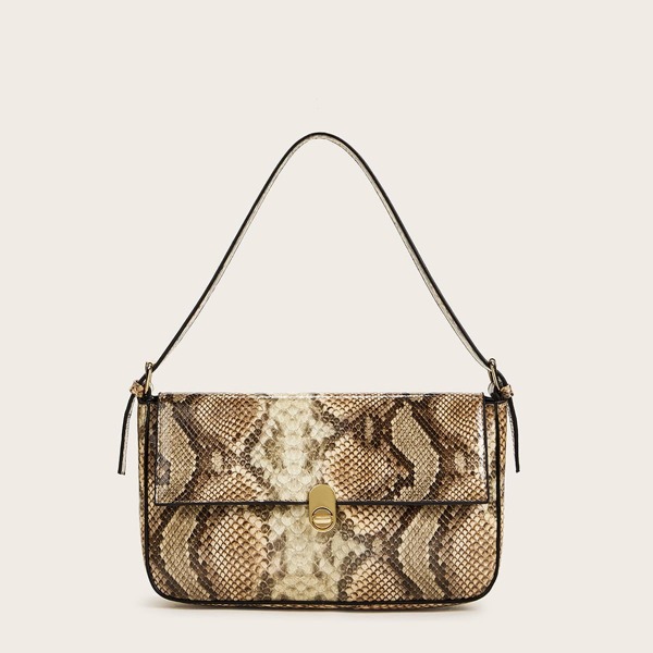 

Snakeskin Flap Tote Bag, Multicolor