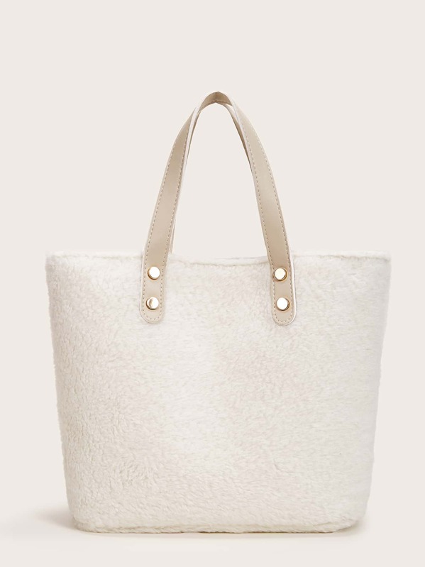 

Faux Fur Design Fuzzy Tote Bag, White