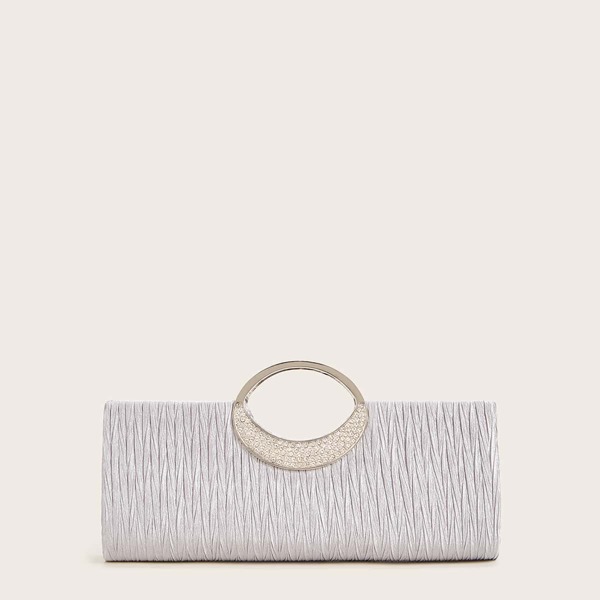 

Rhinestone Decor Textured Clutch Bag