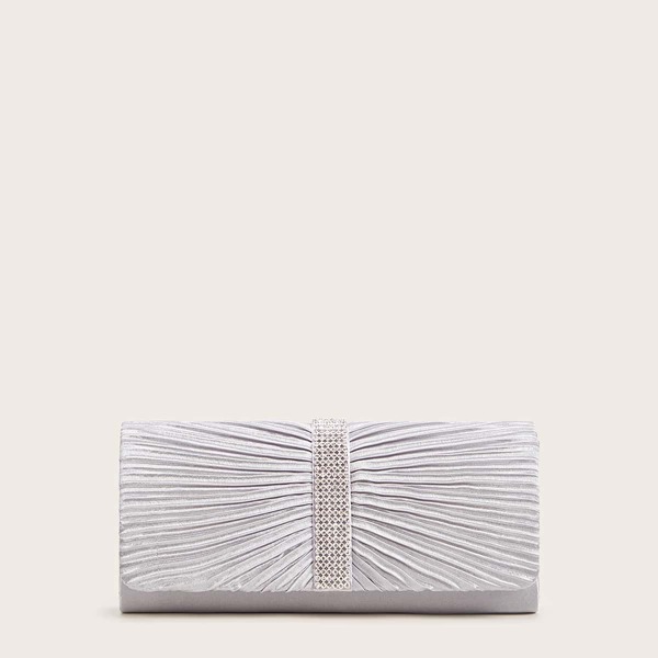 

Ruched Rhinestone Decor Clutch Bag, Silver