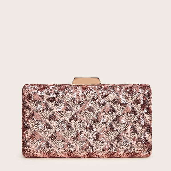 

Sequins Decor Clip Top Clutch Bag, Pink