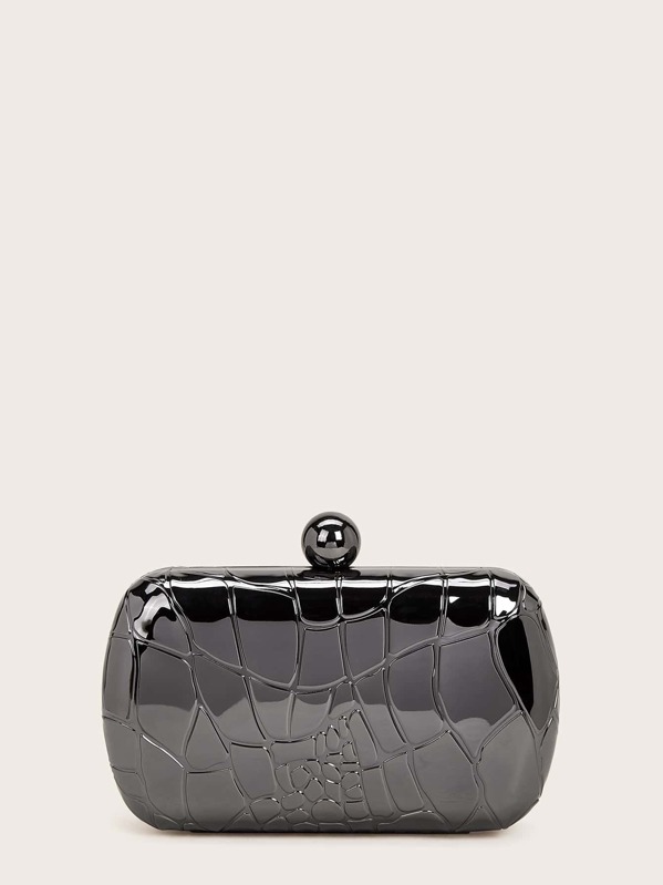 

Croc Embossed Clip Top Clutch Bag, Black