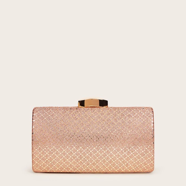

Glitter Plaid Clip Top Clutch Bag, Gold