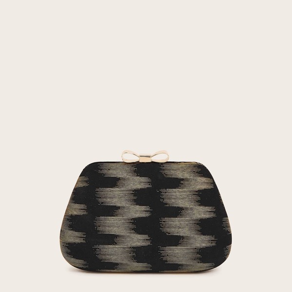 

Bow Decor Clip Top Clutch Bag, Black