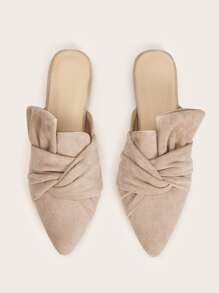 Point Toe Ruched Flat Mules - Apricot - View 3