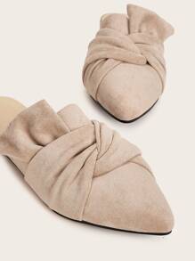 Point Toe Ruched Flat Mules - Apricot - View 4