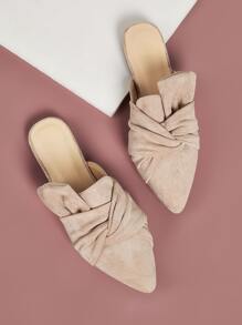 Point Toe Ruched Flat Mules - Apricot - View 1