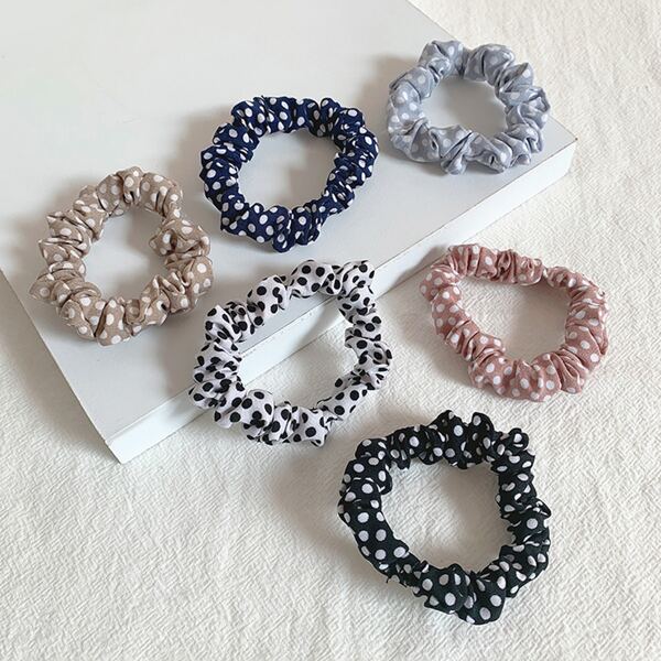 

6pcs Girls Dot Print Scrunchie, Multicolor