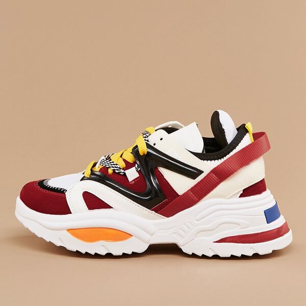 

Two Tone Lace Front Colorblock Chunky Sneakers, Multicolor