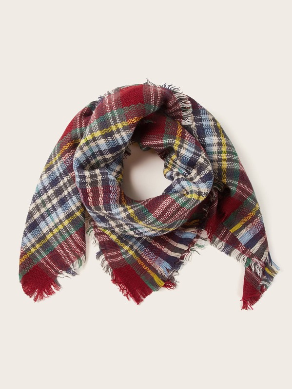 

Kids Plaid Pattern Fringe Hem Scarf, Multicolor