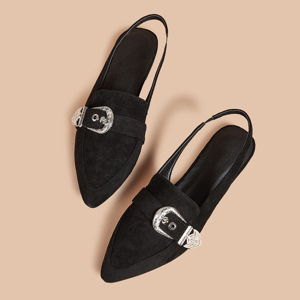 

Buckle Decor Slingback Flats, Black