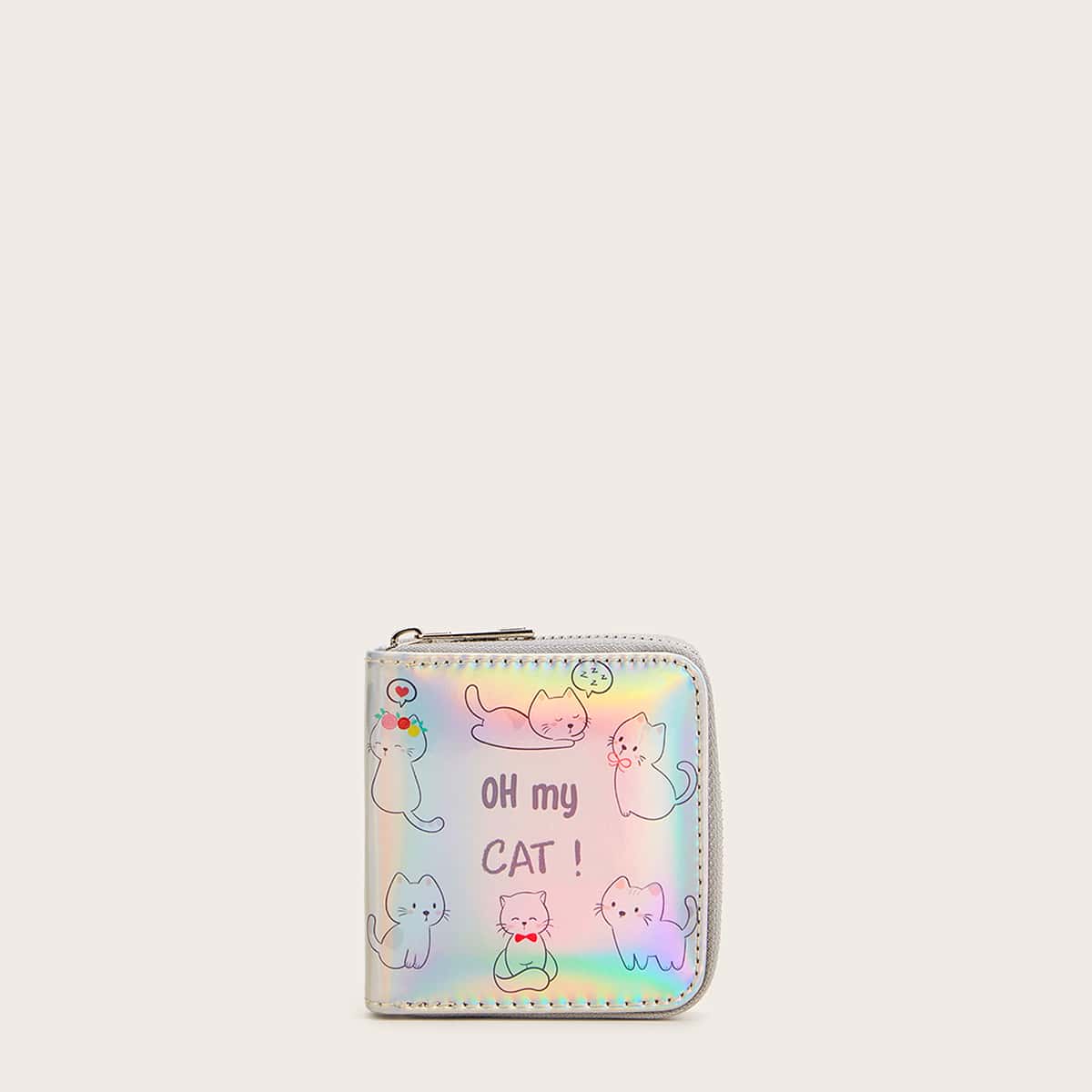 

Cartoon & Letter Graphic Zipper Around Wallet, Multicolor