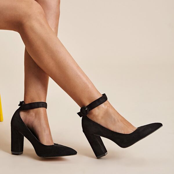 

Point Toe Ankle Strap Stiletto Heels, Black