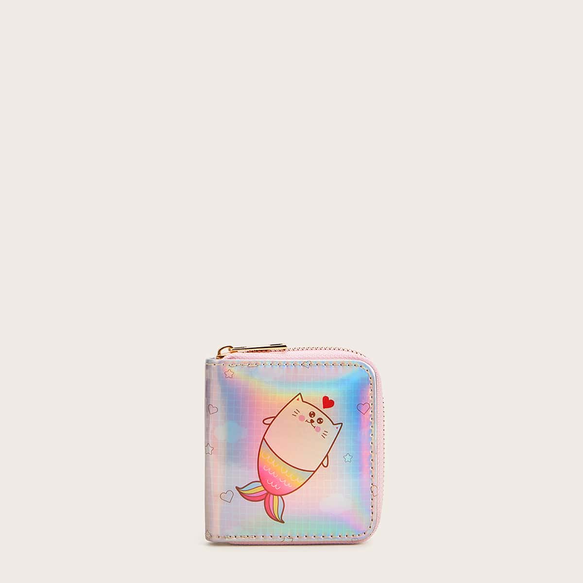 

Cartoon Graphic Zipper Around Wallet, Multicolor