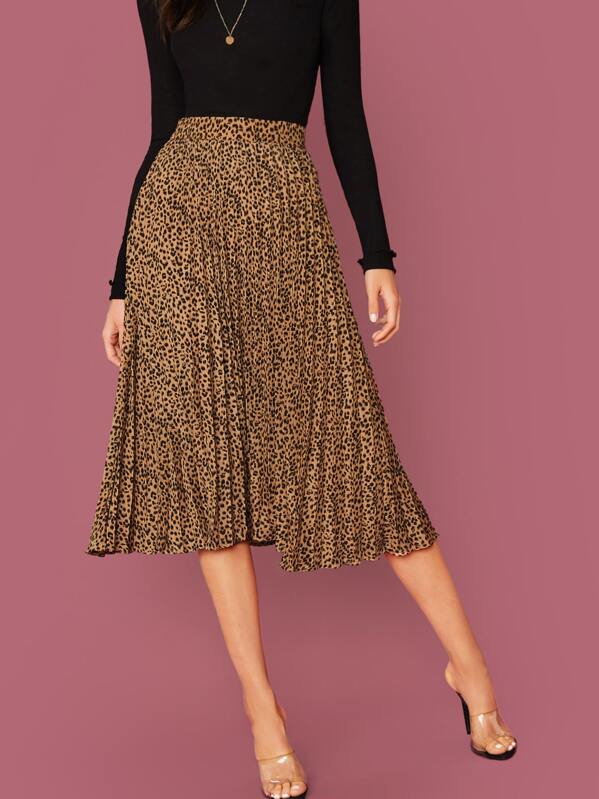 

Leopard Print Pleated Skirt, Multicolor, Aarika Wolf
