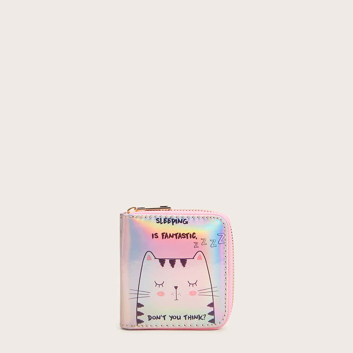 

Cartoon & Letter Graphic Zipper Around Wallet, Multicolor