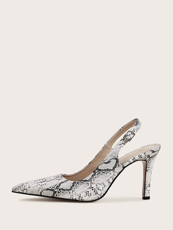 

Point Toe Snakeskin Slingback Stiletto Heels, Multicolor