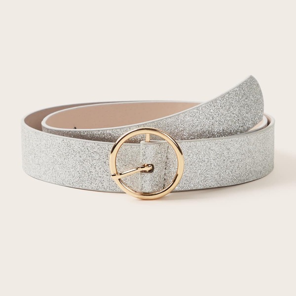 

Glitter O-ring Buckle Belt, Silver