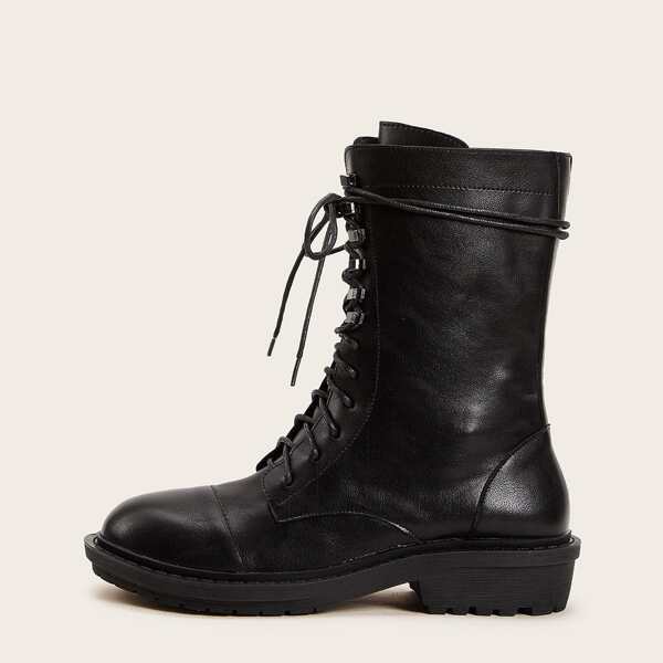 

Lace-up Front Combat Boots, Black