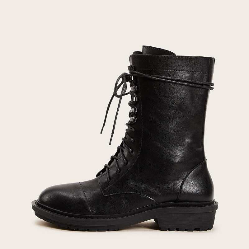 

Lace-up Front Combat Boots, Black