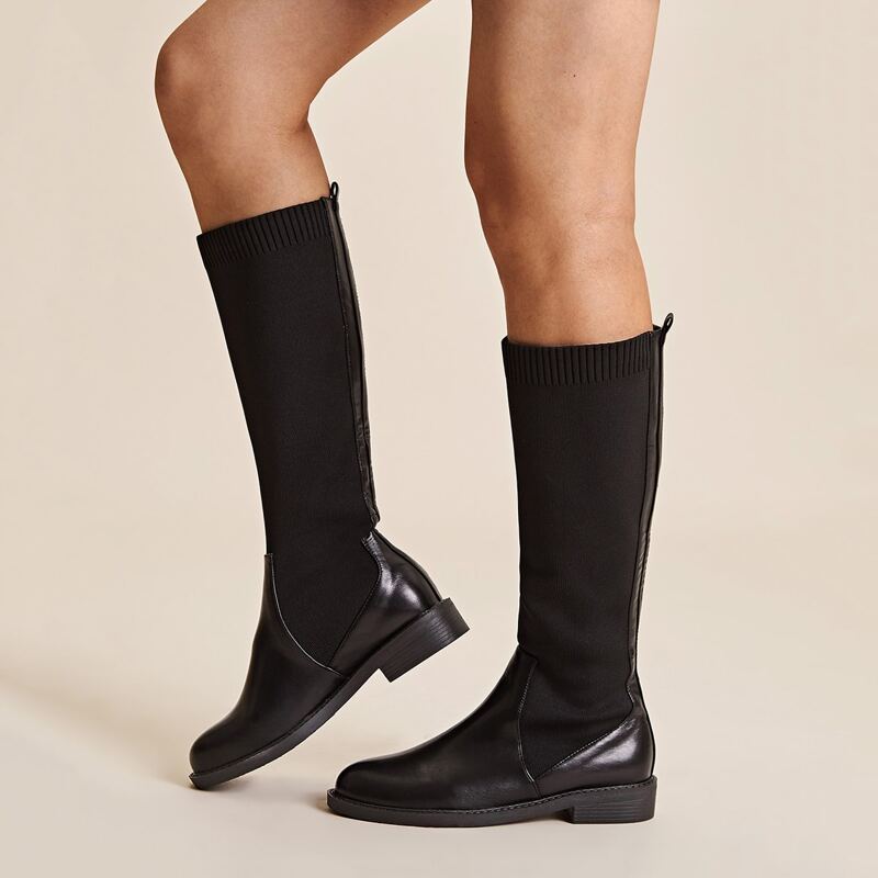 

Mid Calf Knitted Sock Boots, Black