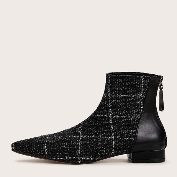 

Point Toe Plaid Ankle Boots, Black