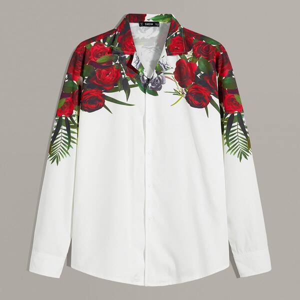 

Men Rose Print Shirt, White