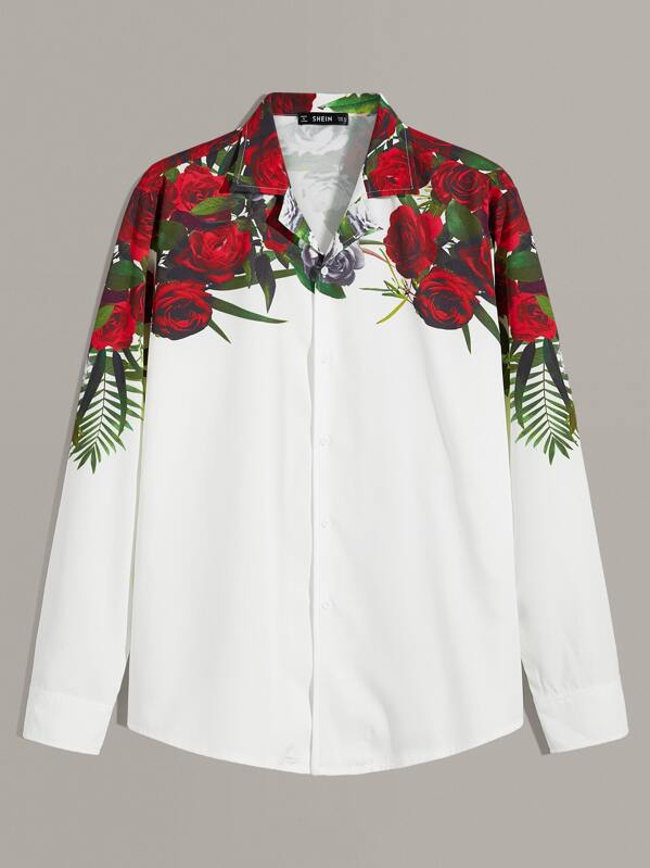 

Men Rose Print Shirt, White