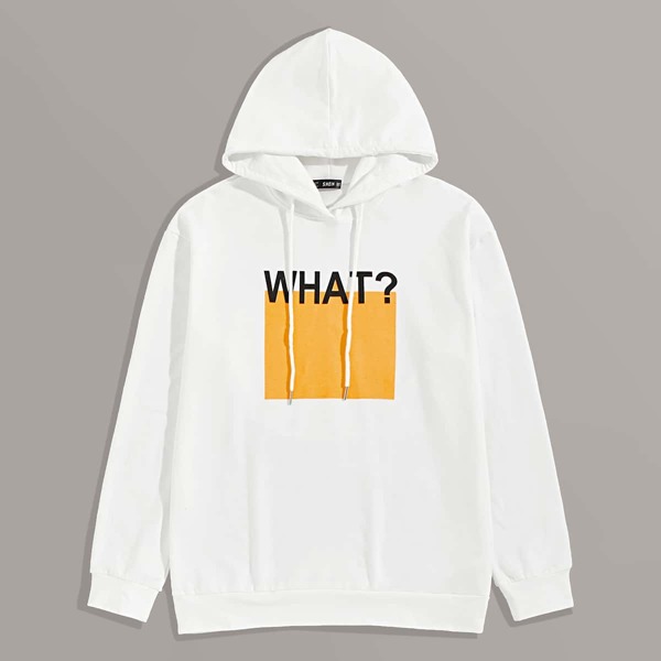 

Men Letter Graphic Drawstring Hoodie, White