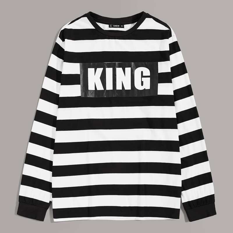 

Guys Letter Graphic Two Tone Striped Tee, Black and white