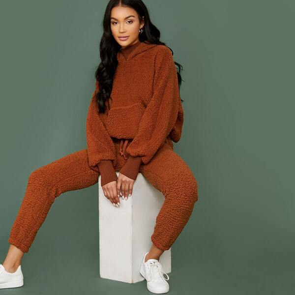 

Fuzzy Bear Pullover Hoodie And Sweatpants Set
