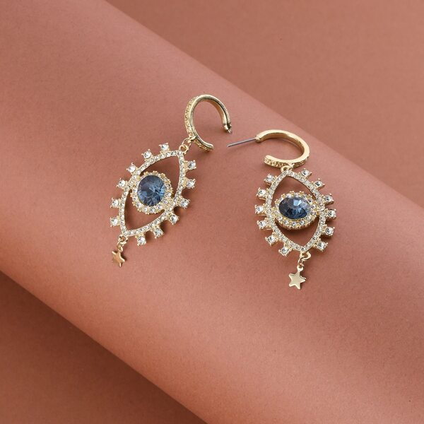 

1pair Rhinestone Eye Mini Hoop Earrings