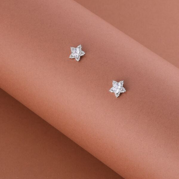 

1pair Pave Rhinestone Star Stud Back Earrings