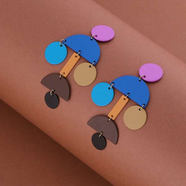

1pair Multi Colored Geometric Dark Tone Earrings