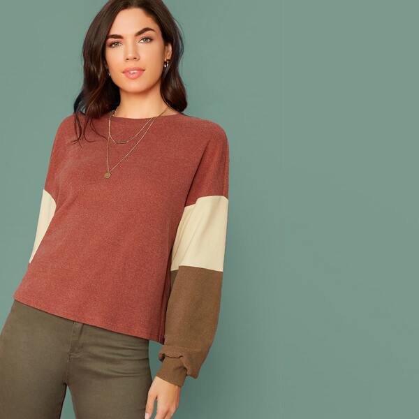 

Colorblock Sleeve Sweatshirt, Red
