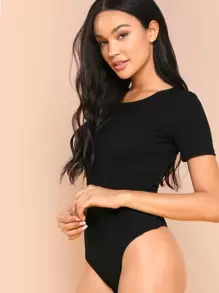 SHEIN Solid Form Fitting Bodysuit - Black - View 3