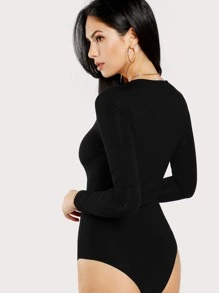 SHEIN Solid Long Sleeve Tee Bodysuit - Black - View 2