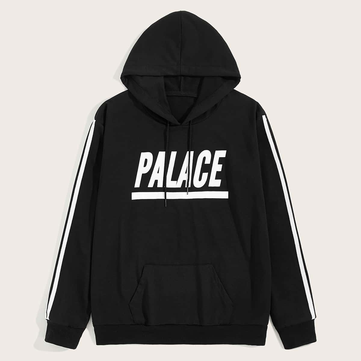 

Guys Letter Graphic Side Striped Hoodie, Black