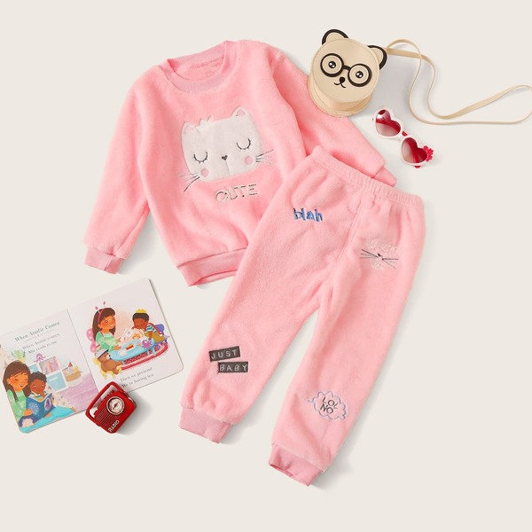 

Toddler Girls Cartoon Graphic Sweatshirt & Pants, Pink