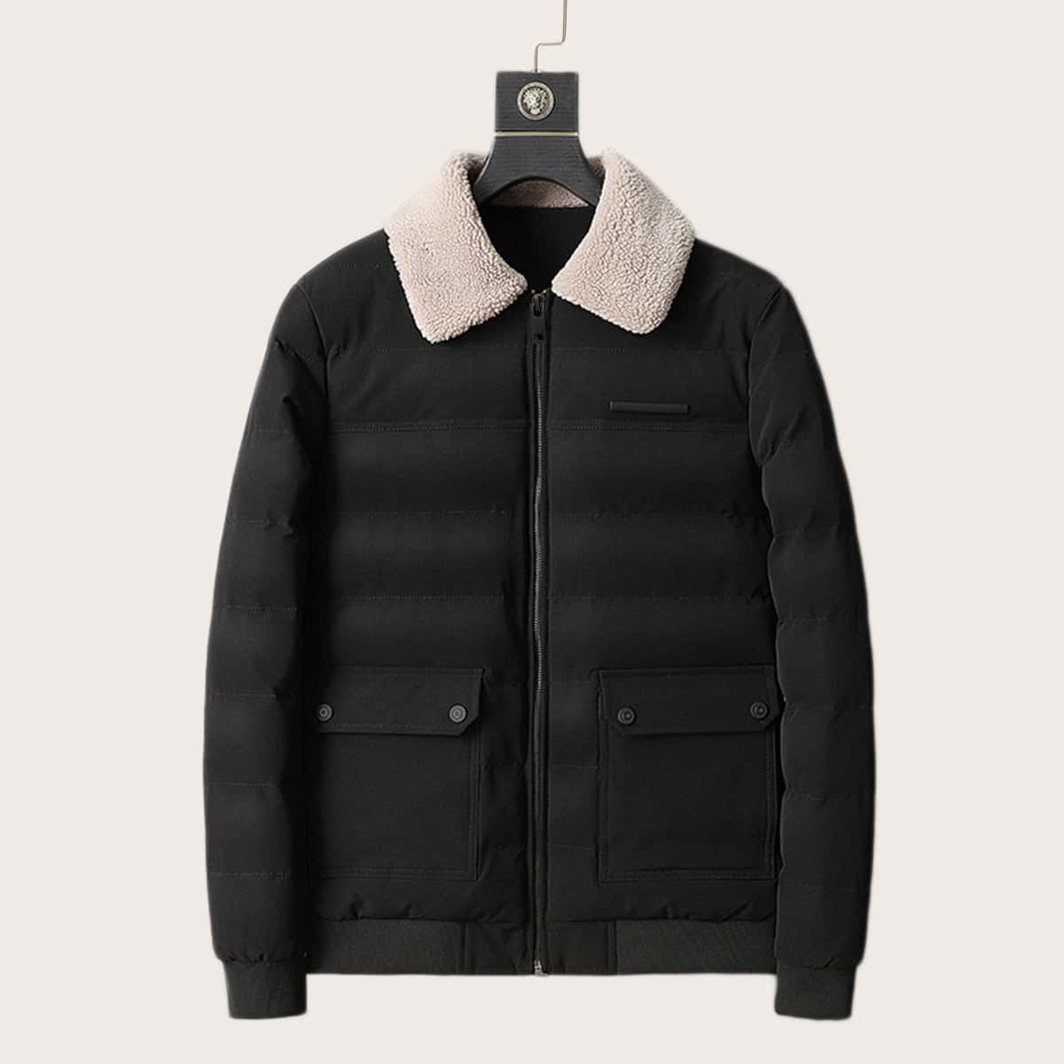 

Guys Puffer Jacket With Borg Collar, Black