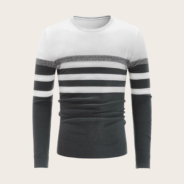 

Men Ribbed Knit Trim Stripe Sweater, Multicolor